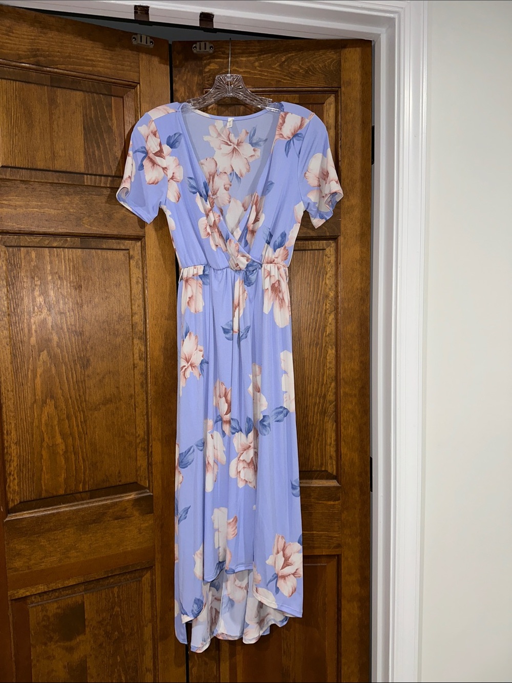 Pinkblush Lavender Floral High-Low Wrap Dress with Peach Blooms